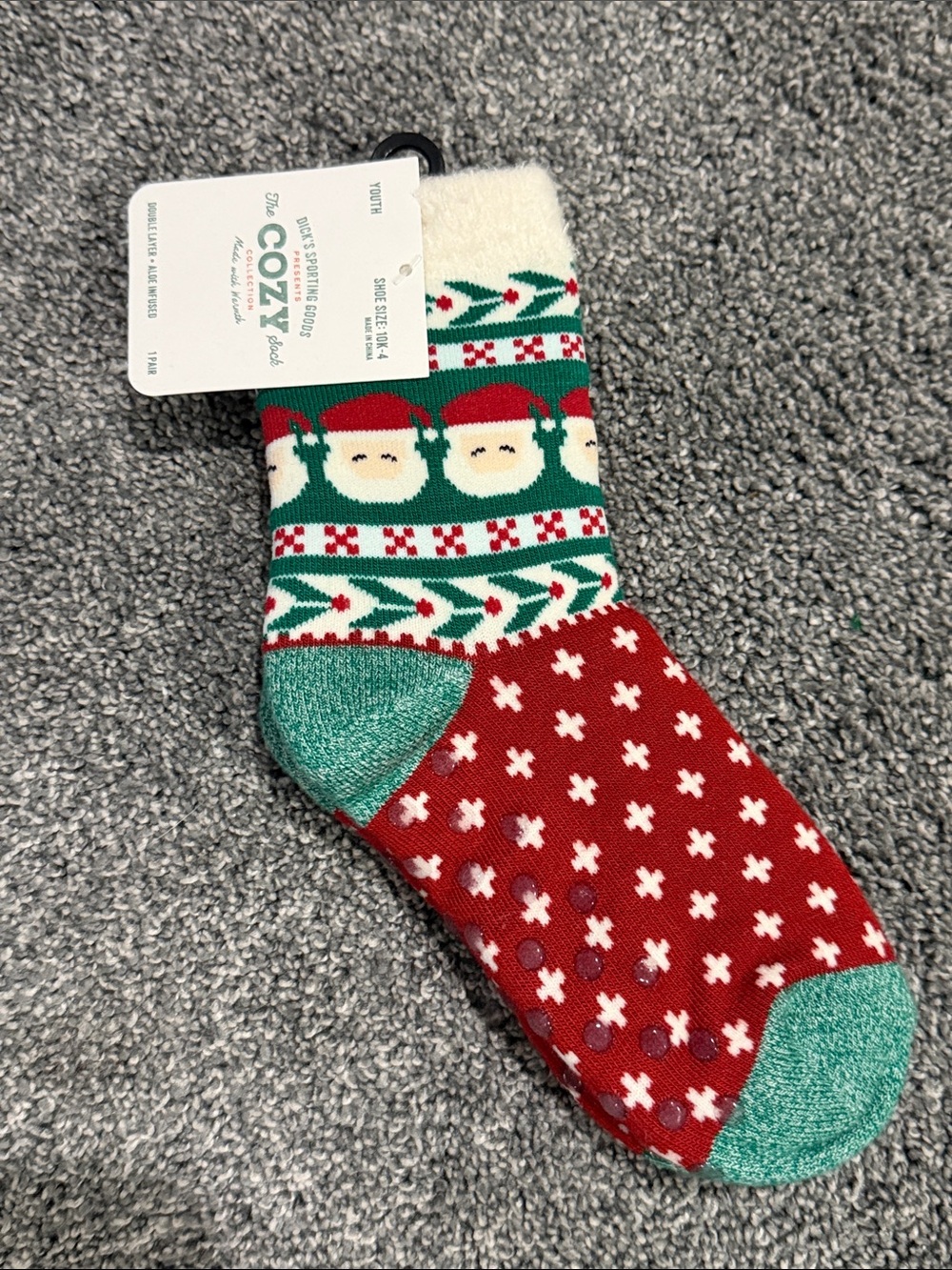 Cozy Holiday Santa Gripper Socks - Red, Green, Cream